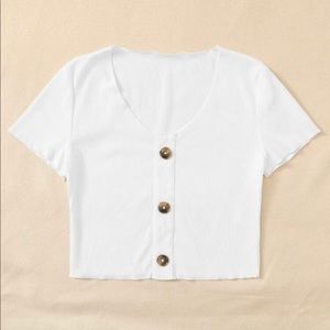 White crop top with buttons
